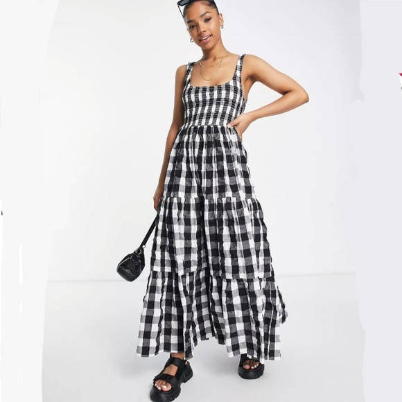 ASOS Dresses & Skirts - NWOT ASOS DESIGN | Curve scoop neck shirred maxi sundress in mono gingham